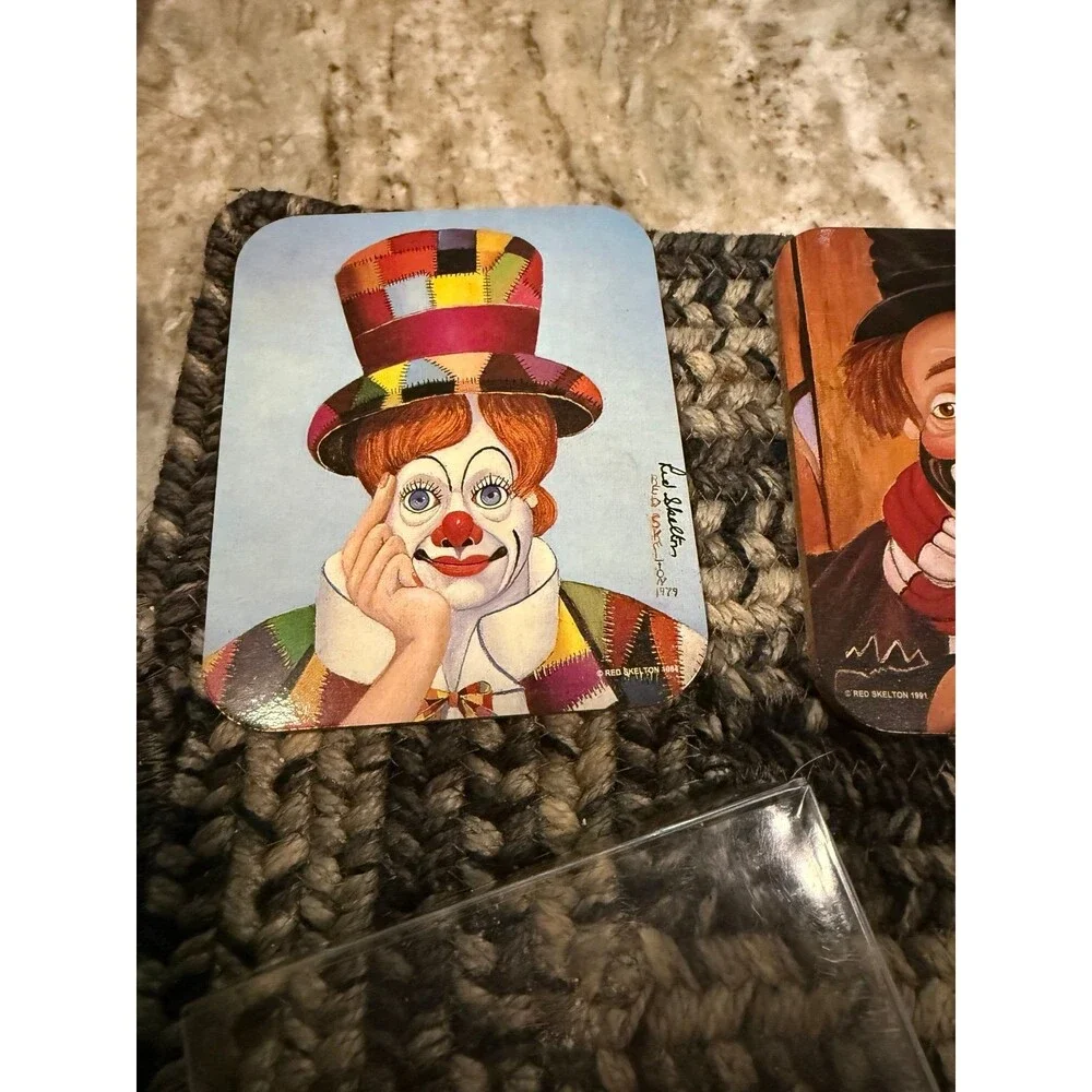 Vintage Coasters RED SKELETON Freddies Birthday Clowns RARE 4pc Cork Back